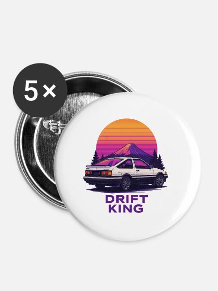 Drift König Sonnenuntergang Berg - Buttons groß 56 mm (5er Pack) - Weiß