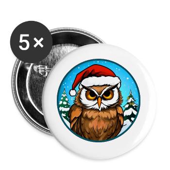 Eulen Weihnachten - Buttons groß 56 mm (5er Pack) - Weiß - Vorne