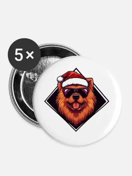 Santa Hund Cartoon - Buttons groß 56 mm (5er Pack) - Weiß