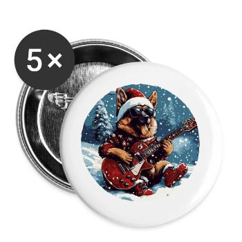 German Shepherd Dog Christmas Guitar - Buttons large 2.2''/56 mm (5-pack) - white - Front