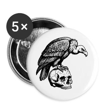 Vulture sitting on the skull. - Buttons large 2.2''/56 mm (5-pack) - white - Front