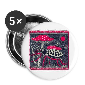Psychedelischer Kaefer & Fliegenpilz – Retro Natur - Buttons large 2.2''/56 mm (5-pack) - white - Front