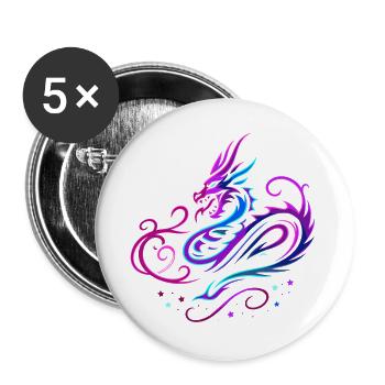 Mystischer Tribal-Drache in Neonfarben - Buttons groß 56 mm (5er Pack) - Weiß - Vorne