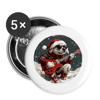 Labrador Hund Weihnachten Gitarre - Buttons groß 56 mm (5er Pack) - Weiß - Vorne