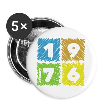 50th Birthday Colored Patches since 01/1976 - Buttons large 2.2''/56 mm (5-pack) - white - Front