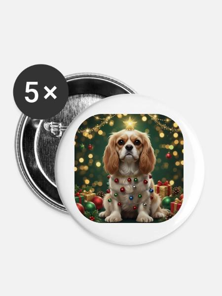 Festlicher Welpe unter Weihnachtslichterstern - Buttons groß 56 mm (5er Pack) - Weiß