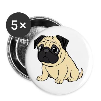 Mops Hunde T-shirt Geschenk Weihnachten - Buttons groß 56 mm (5er Pack) - Weiß - Vorne