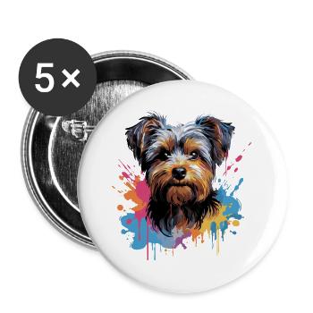 Yorkshire Terrier Splash Style - Buttons large 2.2''/56 mm (5-pack) - white - Front