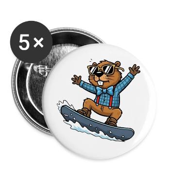 Cooler Snowboard Biber Comic Sonnenbrille - Buttons groß 56 mm (5er Pack) - Weiß - Vorne
