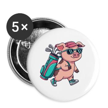Dessin animé Golfeur cochon drôle Animal de golf cool - Lot de 5 grands badges (56 mm) - blanc - Devant