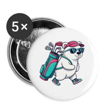 Funny Polar-Bear Golfer Cartoon Cool Golf Animal - Buttons large 2.2''/56 mm (5-pack) - white - Front
