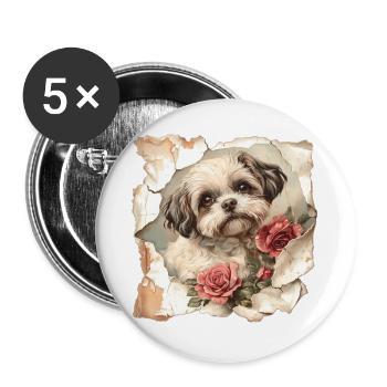 Shih Tzu - Buttons groß 56 mm (5er Pack) - Weiß - Vorne