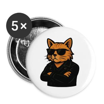 Cool cat with sunglasses in leather look - Buttons large 2.2''/56 mm (5-pack) - white - Front