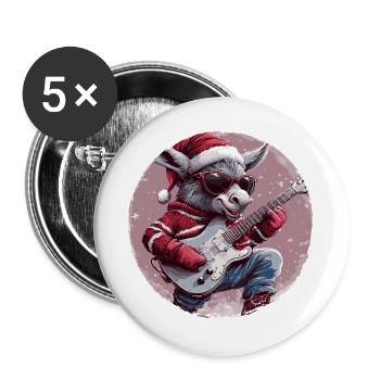 Esel Weihnachten Gitarre - Buttons groß 56 mm (5er Pack) - Weiß - Vorne