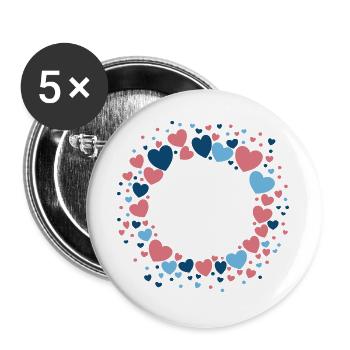 Couronne de cœur Couronne de cœur Bleu Rose - Lot de 5 grands badges (56 mm) - blanc - Devant