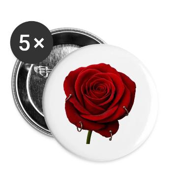 Red Rose with Piercings - Buttons large 2.2''/56 mm (5-pack) - white - Front