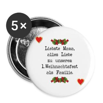 Erstes Weihnachten Baby Mama Familie - Buttons groß 56 mm (5er Pack) - Weiß - Vorne