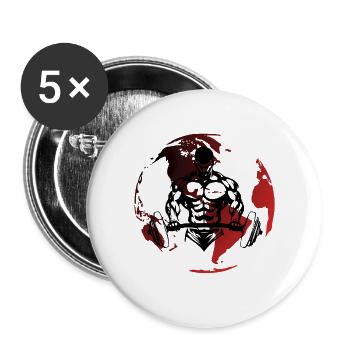 Bodybuilding-Silhouette auf Red Globe - Buttons groß 56 mm (5er Pack) - Weiß - Vorne