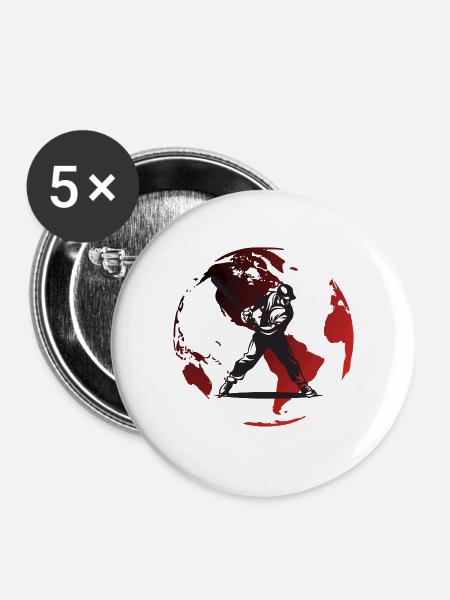 Red Globe Baseballspieler - Buttons groß 56 mm (5er Pack) - Weiß