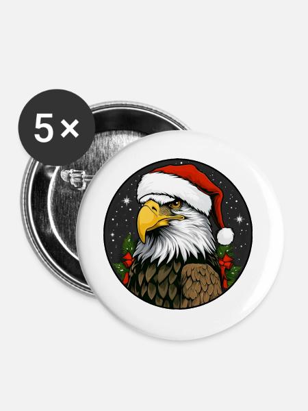 Adler Weihnachten - Buttons groß 56 mm (5er Pack) - Weiß