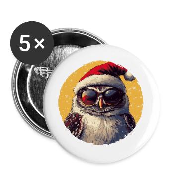 SantaOwl with sunglasses - Buttons large 2.2''/56 mm (5-pack) - white - Front