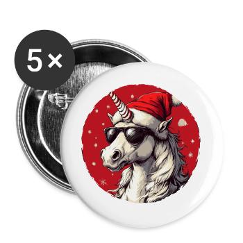 Licorne de Noël avec lunettes de soleil - Lot de 5 grands badges (56 mm) - blanc - Devant
