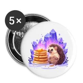 Hedgehog with pancakes and crystals - Buttons large 2.2''/56 mm (5-pack) - white - Front