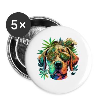 Chien coloré avec des lunettes de soleil et du cannabis - Lot de 5 grands badges (56 mm) - blanc - Devant