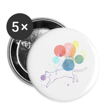 Colorful Cat with Floating Balloons Illustration - Buttons large 2.2''/56 mm (5-pack) - white - Front