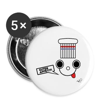 Koppie mit Kochmütze - Buttons groß 56 mm (5er Pack) - Weiß - Vorne