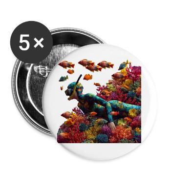 Coral reef diver with colorful fish - Buttons large 2.2''/56 mm (5-pack) - white - Front