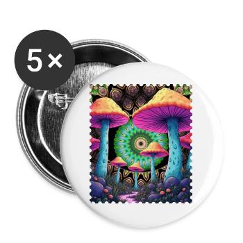 Psychedelische Pilze im Mandalawald - Buttons groß 56 mm (5er Pack) - Weiß - Vorne