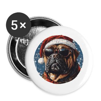 Santas Dogge mit Sonnenbrille - Buttons groß 56 mm (5er Pack) - Weiß - Vorne