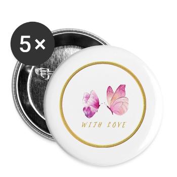 Papillons roses avec amour - avec amour - Lot de 5 grands badges (56 mm) - blanc - Devant