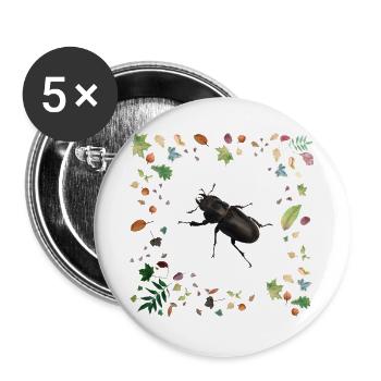Hirschkäfer mit Herbstlaub - Buttons groß 56 mm (5er Pack) - Weiß - Vorne
