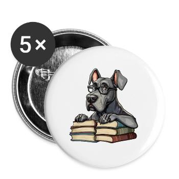 Cute Great Dane Dog Reading Book with Glasses - Buttons large 2.2''/56 mm (5-pack) - white - Front