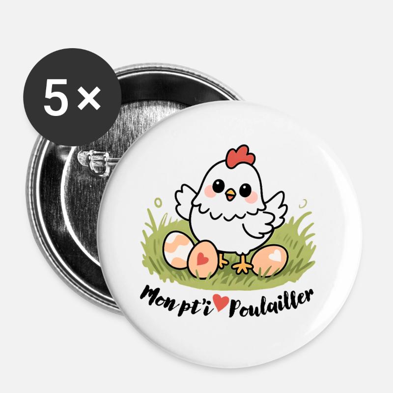 Mein kleiner Hühnerstall - Buttons groß 56 mm (5er Pack) - Weiß
