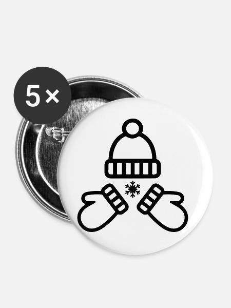 Mütze Handschuhe Winter - Buttons groß 56 mm (5er Pack) - Weiß