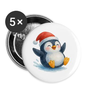 Weihnachts-Pinguin in Aquarellstil - Buttons groß 56 mm (5er Pack) - Weiß - Vorne