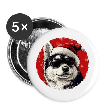 Husky Santa with sunglasses - Buttons large 2.2''/56 mm (5-pack) - white - Front
