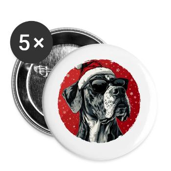 Festliche Dogge mit Sonnenbrille - Buttons groß 56 mm (5er Pack) - Weiß - Vorne