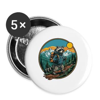 Cute Raccoon Hiking Camping Mountain Adventure - Buttons large 2.2''/56 mm (5-pack) - white - Front