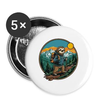 Randonnée paresseuse mignonne camping en montagne - Lot de 5 grands badges (56 mm) - blanc - Devant