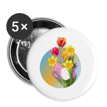 Spring bouquet with tulips, daffodils & hyacinths - Buttons large 2.2''/56 mm (5-pack) - white - Front