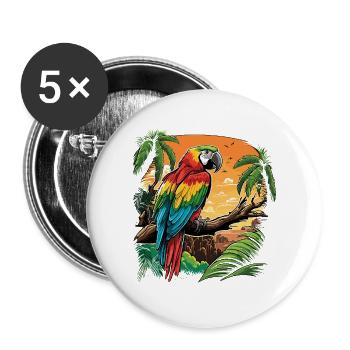 Magnificent parrot in the tropical forest - Buttons large 2.2''/56 mm (5-pack) - white - Front