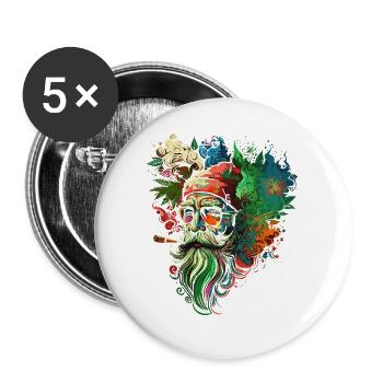 Psychedelischer Santa Kaleidoskop - Buttons groß 56 mm (5er Pack) - Weiß - Vorne