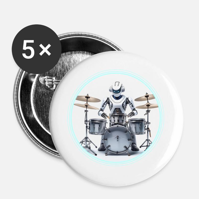 Drum Machine Robot - Buttons large 2.2''/56 mm (5-pack) - white