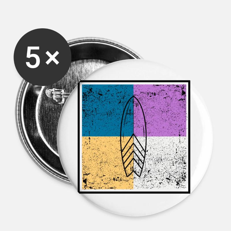 Surfbrett auf vierfarbigem Quad-Design - Buttons groß 56 mm (5er Pack) - Weiß