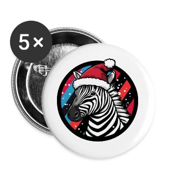 Zebra with Santa hat - Buttons large 2.2''/56 mm (5-pack) - white - Front