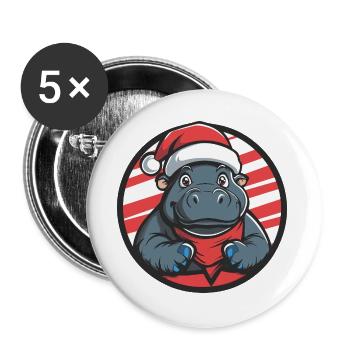 Christmas Hippo Cartoon - Buttons large 2.2''/56 mm (5-pack) - white - Front